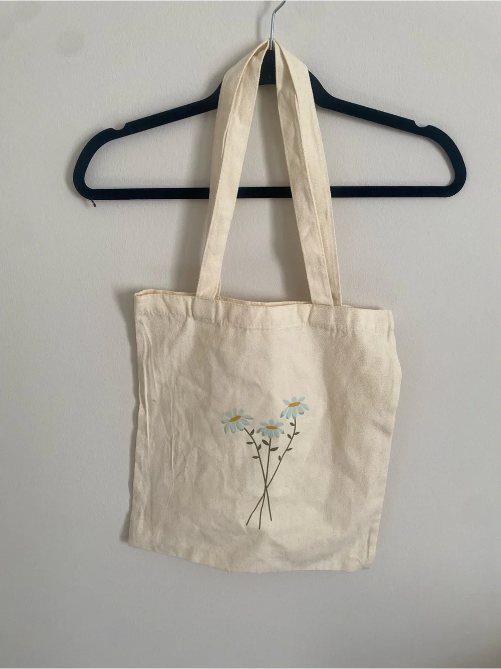 Cream Floral Canvas Tote Bag with Daisy Print